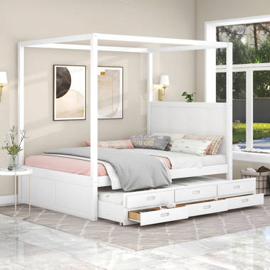 Canopy queen platform bed deals with storage